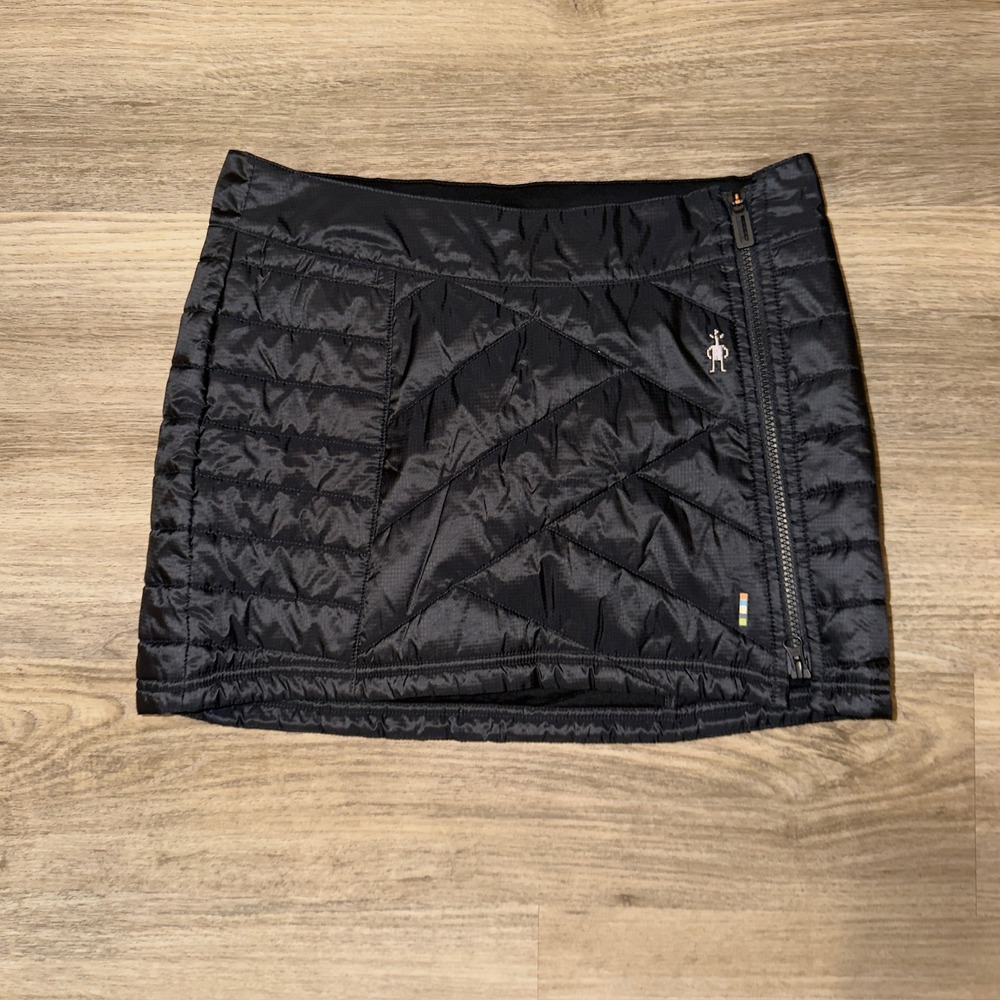 Smartwool Smartloft 60 Quilted Mini Skirt Black Merino Wool Blend Side Zip S